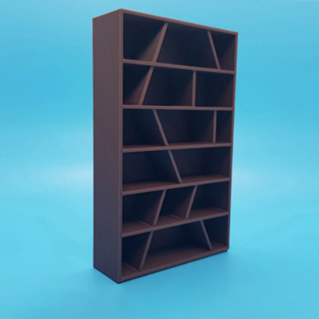 Random Shelves miniature at 1:20 scale, shown at an angle.