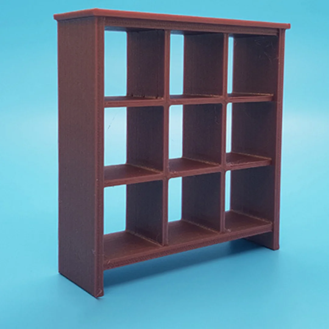 Tomnes Small Shelves miniature at 1:20 scale, shown at an angle.