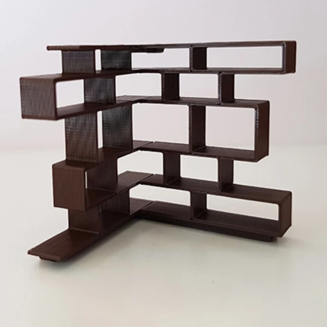 Corner Bookshelf miniature model showing its shelving and cabinet design at 1:50 scale.