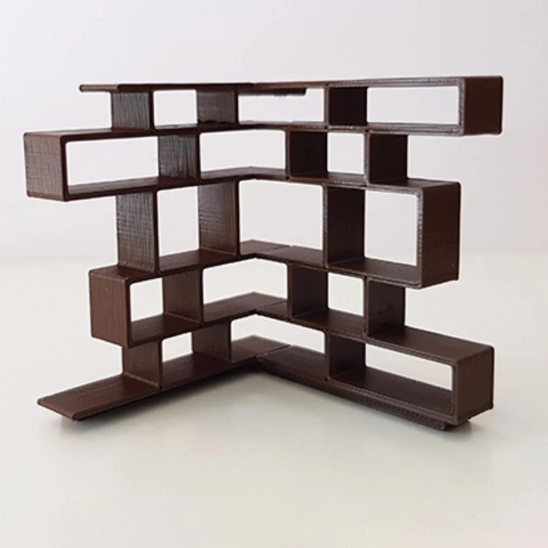 Corner Bookshelf miniature model showing its shelving and cabinet design at 1:50 scale.