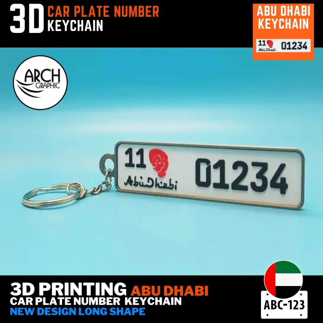 3D printed Abu Dhabi car number plate keychain new long design UAE