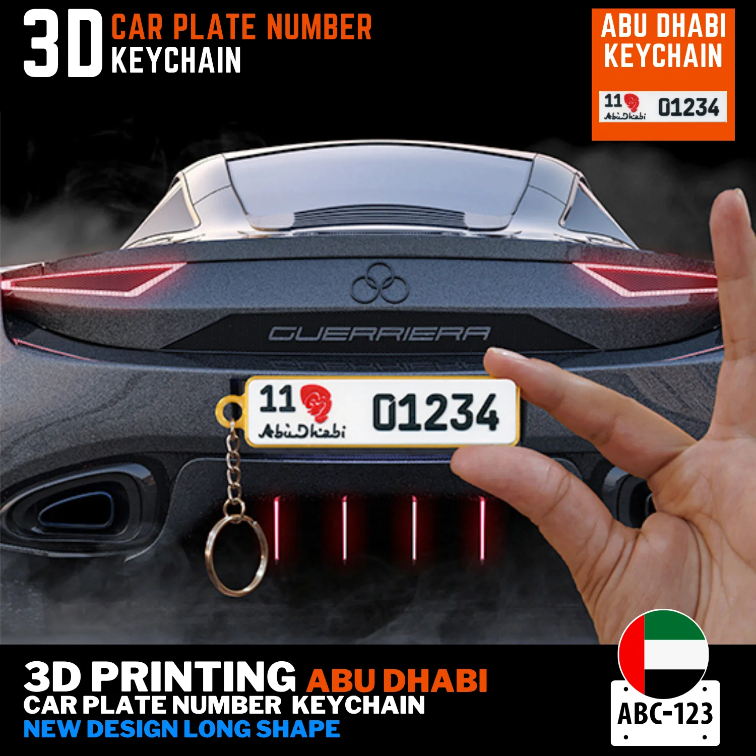Abu Dhabi car number plate keychain with name on back new long design UAE