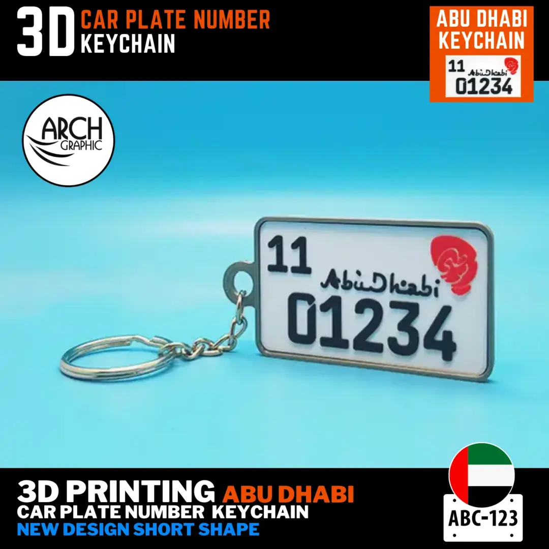 3D printed Abu Dhabi car number plate keyring new short design UAE
