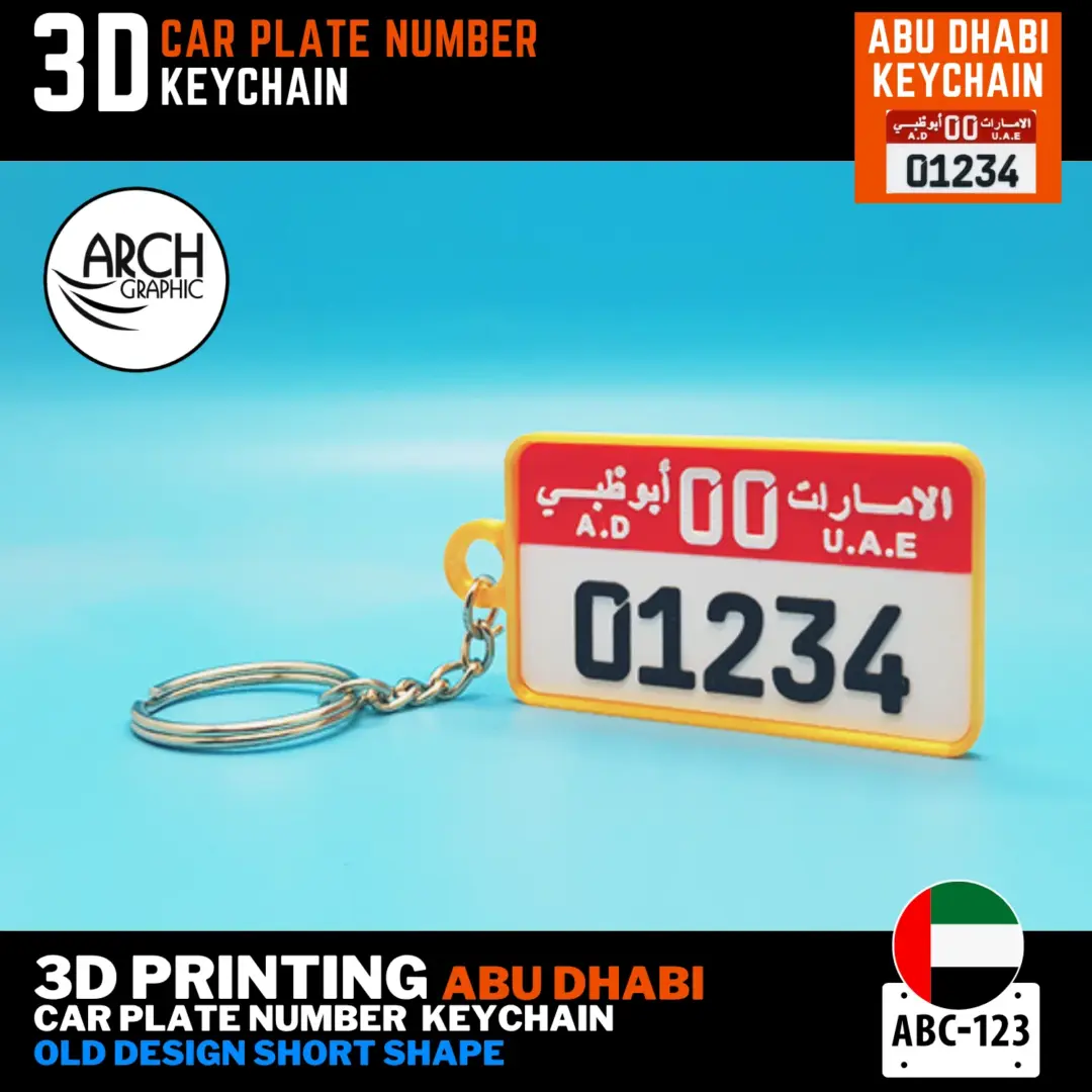3D printed Abu Dhabi old short plate keyring customized with plate number UAE