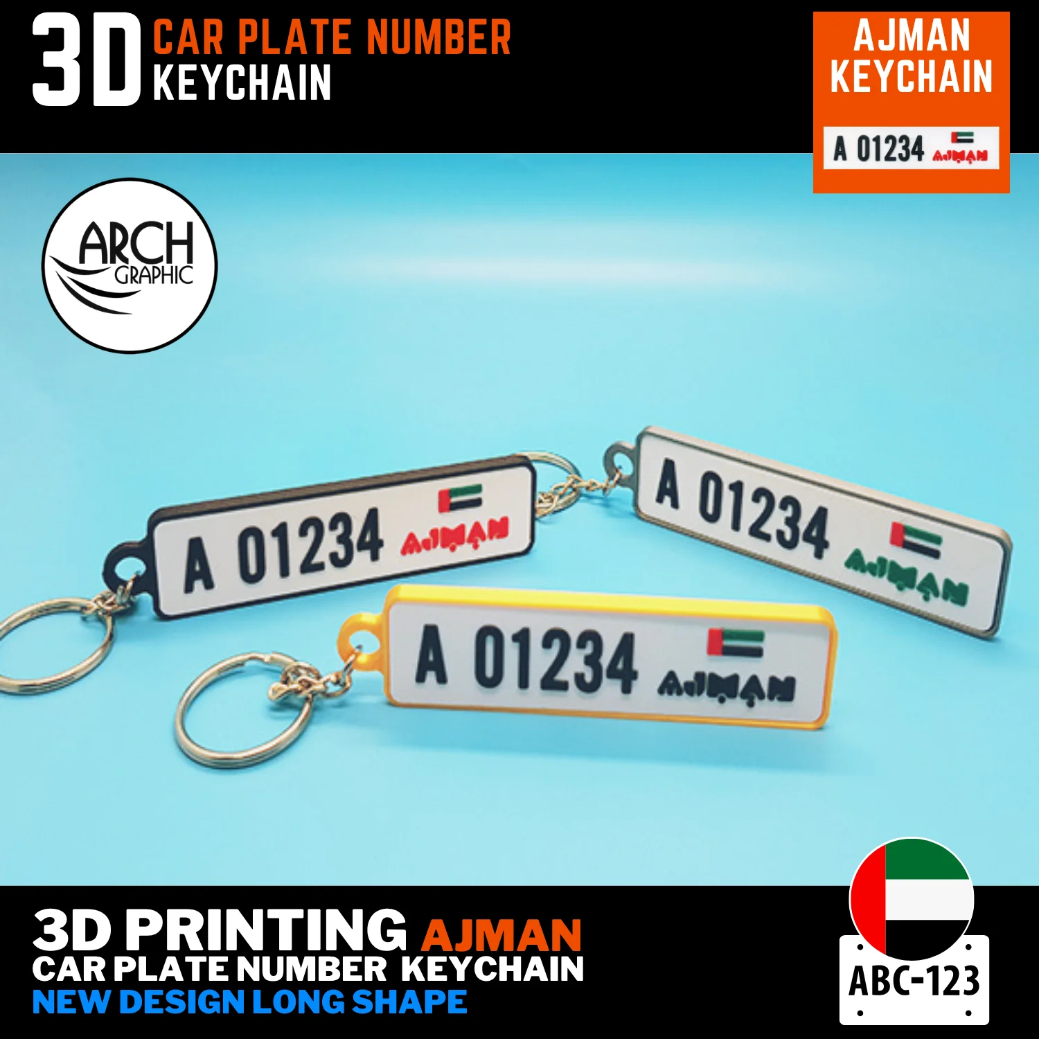 3D printed Ajman car plate keychain new long design UAE
