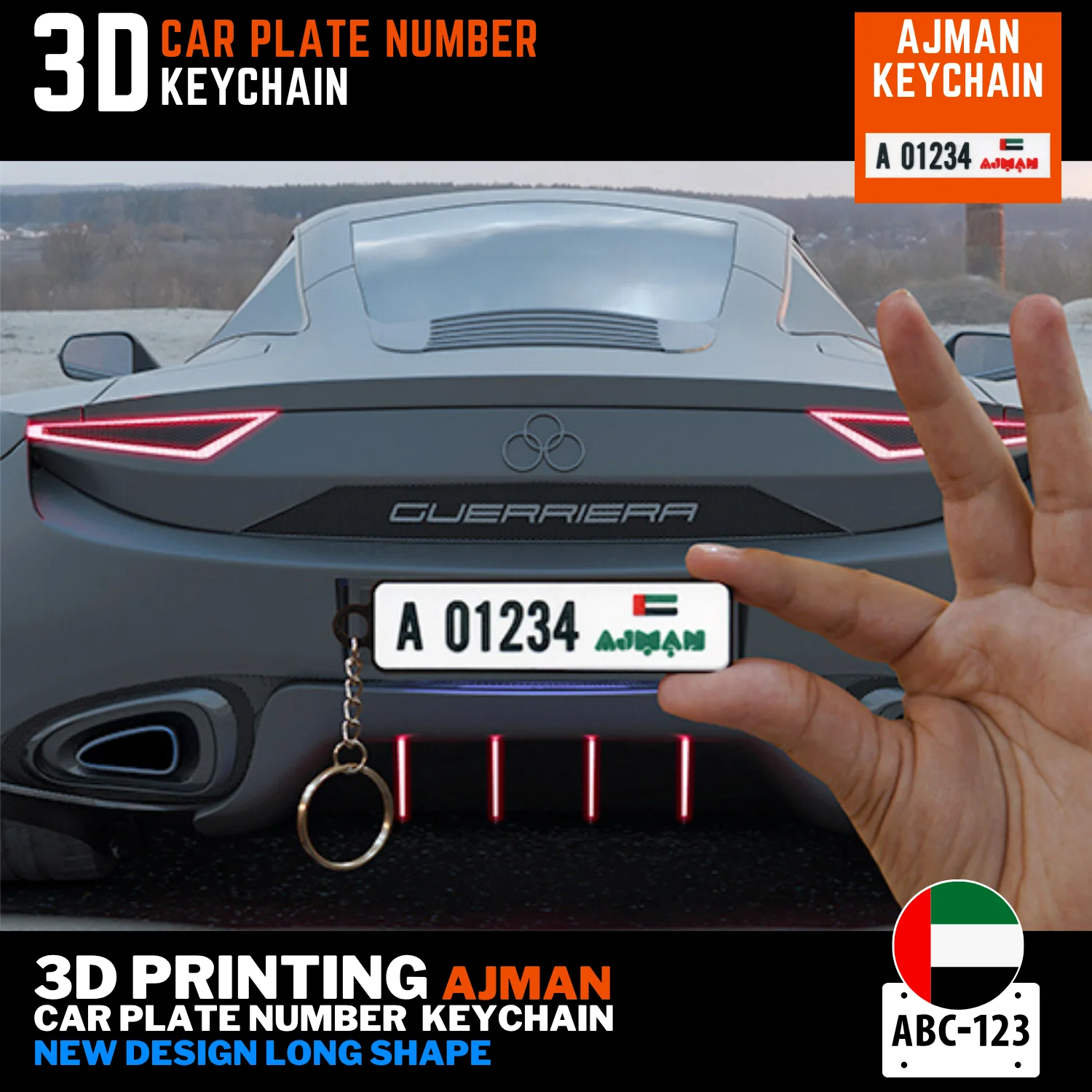 Ajman car number plate keychain new long FDM 3D printed UAE