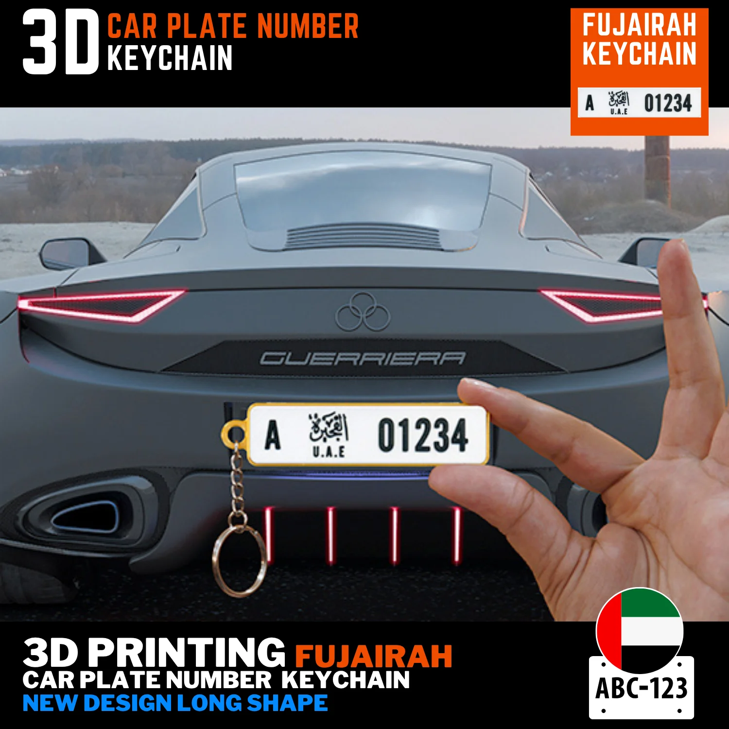 Fujairah number plate keychain custom logo color 3D printed UAE