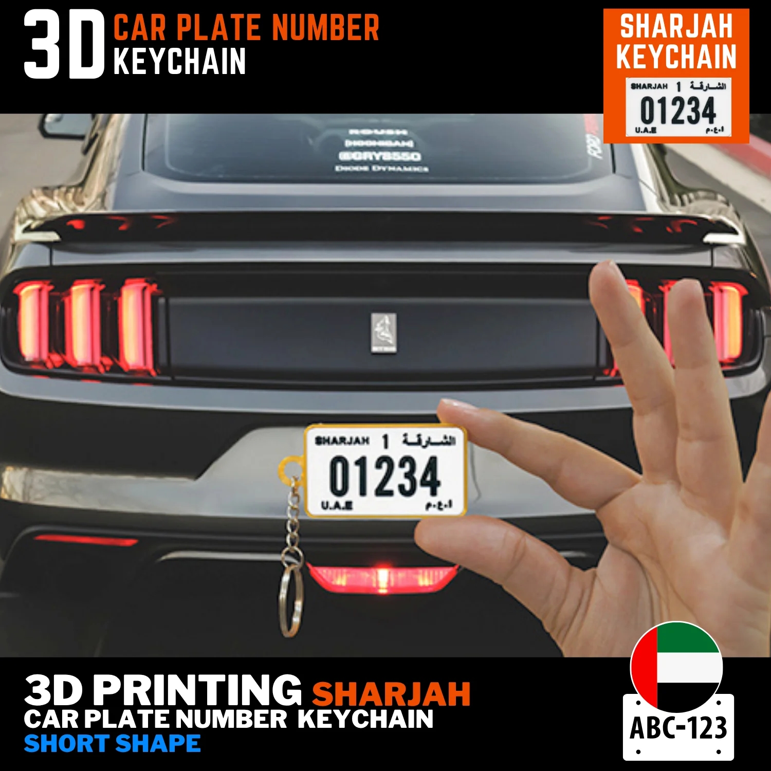 Sharjah car plate keyring short new design FDM 3D printed custom text