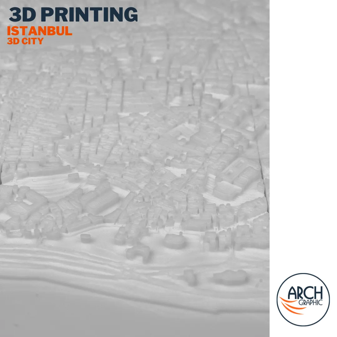 Angled view 3D printed Istanbul old city dense medieval quarter streets and Byzantine street pattern – Arch Graphic UAE