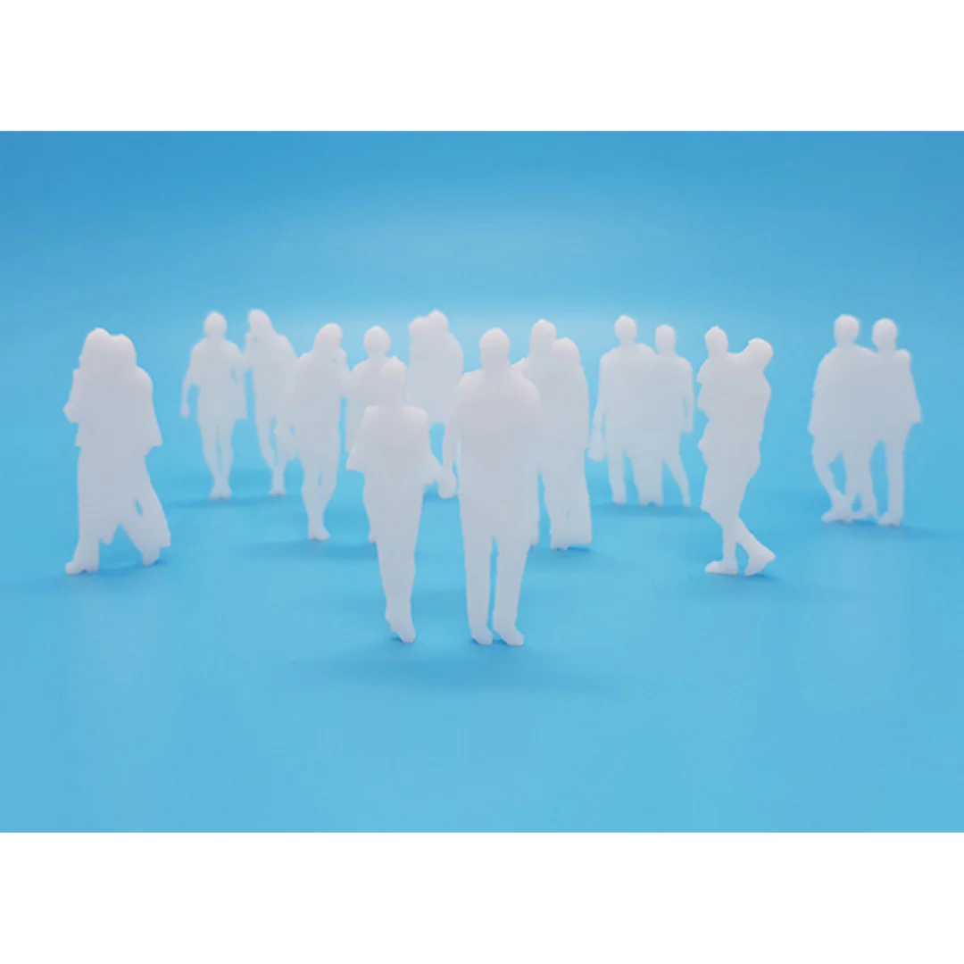 Weekend-1 miniature human silhouette figures standing together for architectural models at 1:50 scale.