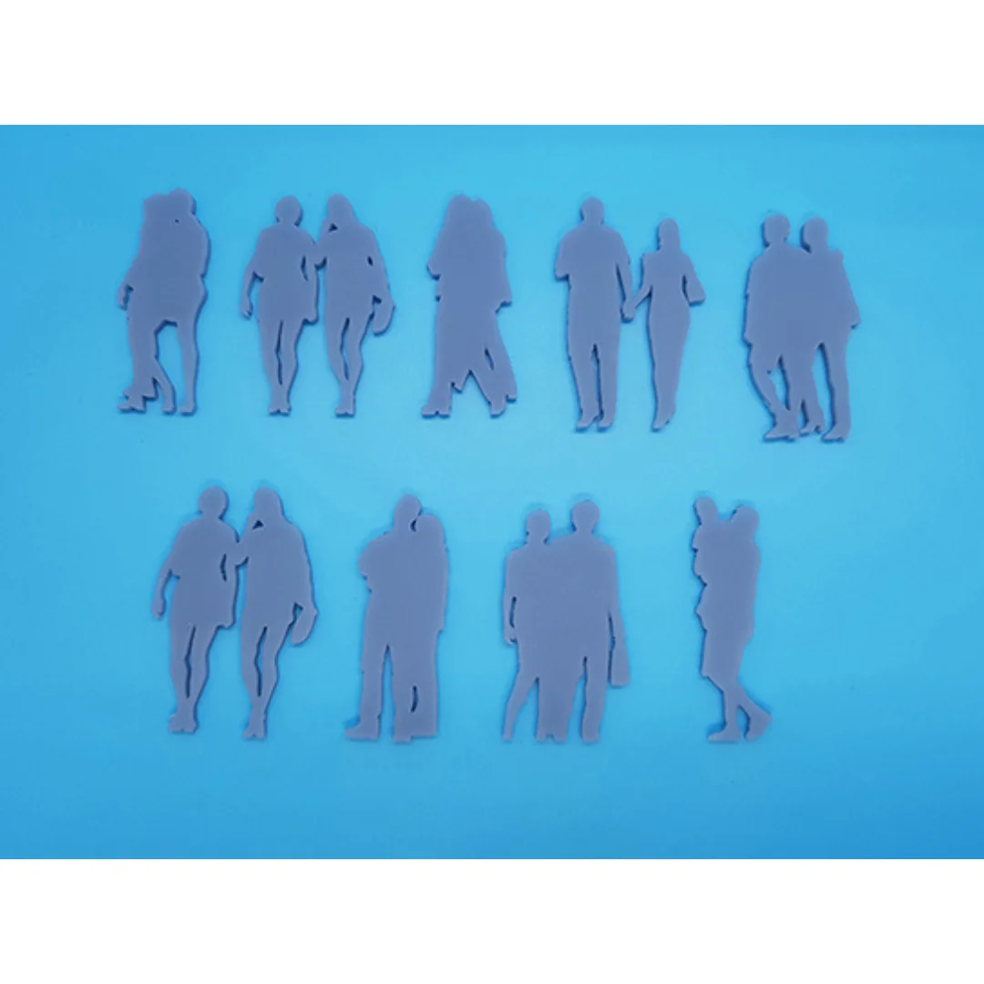 Weekend-1 miniature human silhouette figures laid flat for architectural models at 1:50 scale.