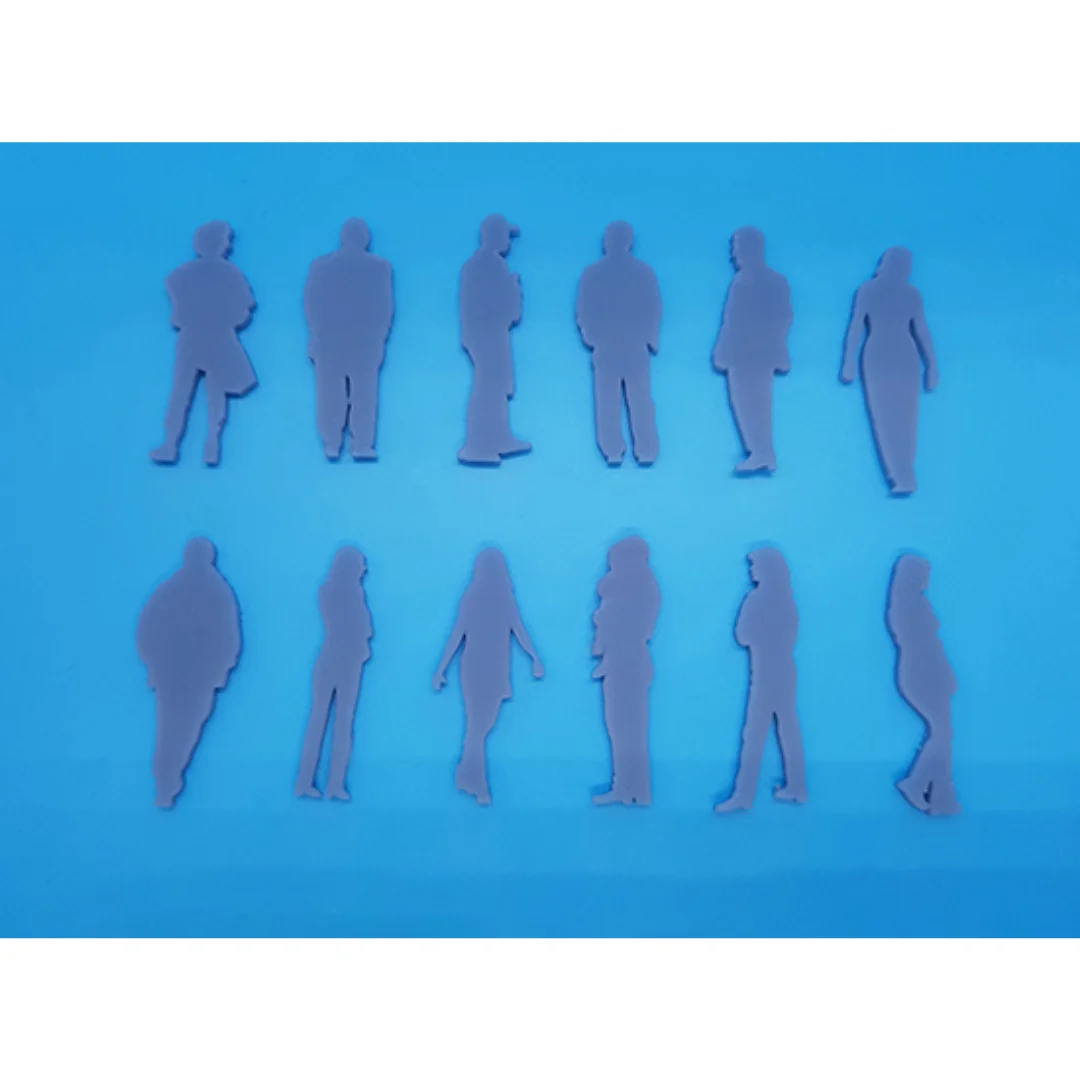 Weekend-2 miniature human silhouette figures laid flat for architectural models at 1:50 scale.