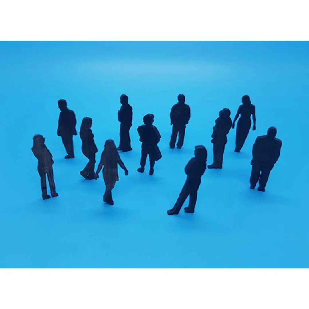 Weekend-2 miniature human silhouette figures displayed together for architectural models at 1:50 scale.