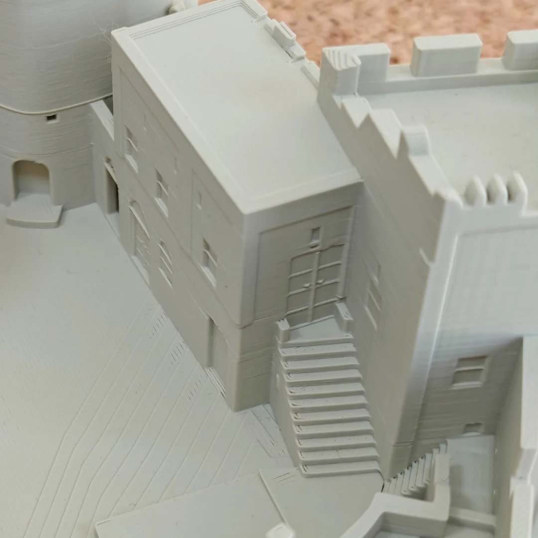 Close view of a Fujairah Fort model showing an entrance staircase and wall details.