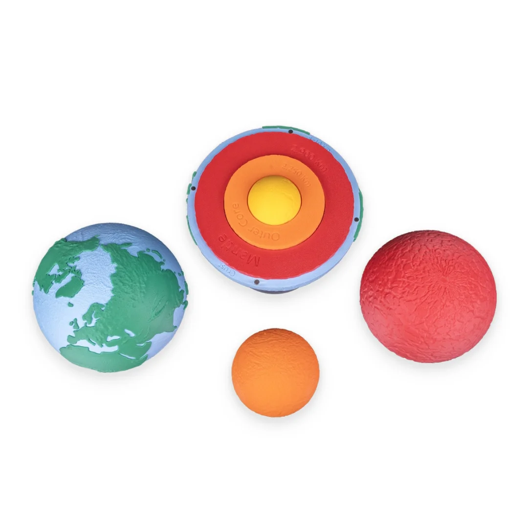 Earth model separated into its outer shell and internal layer pieces.