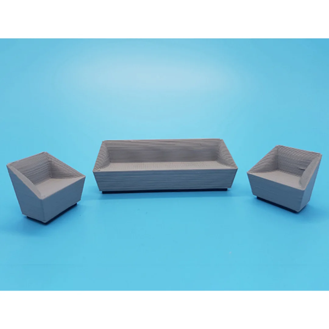 Style Sofa miniature models displayed together at 1:50 scale.