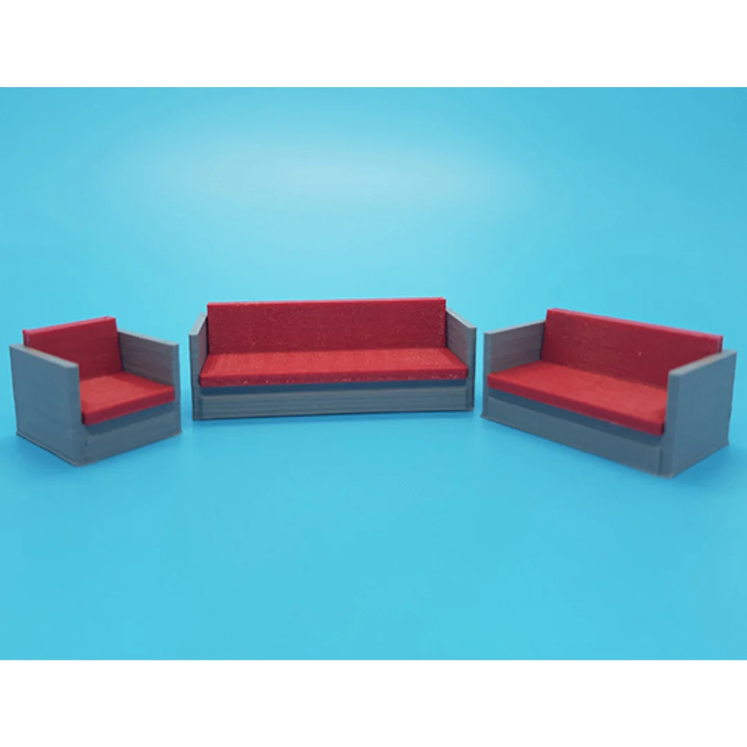 Lala Sofa miniature models displayed together at 1:50 scale.