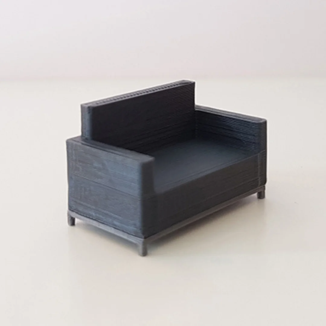Mid-Century Modern Sofa miniature model at 1:50 scale.