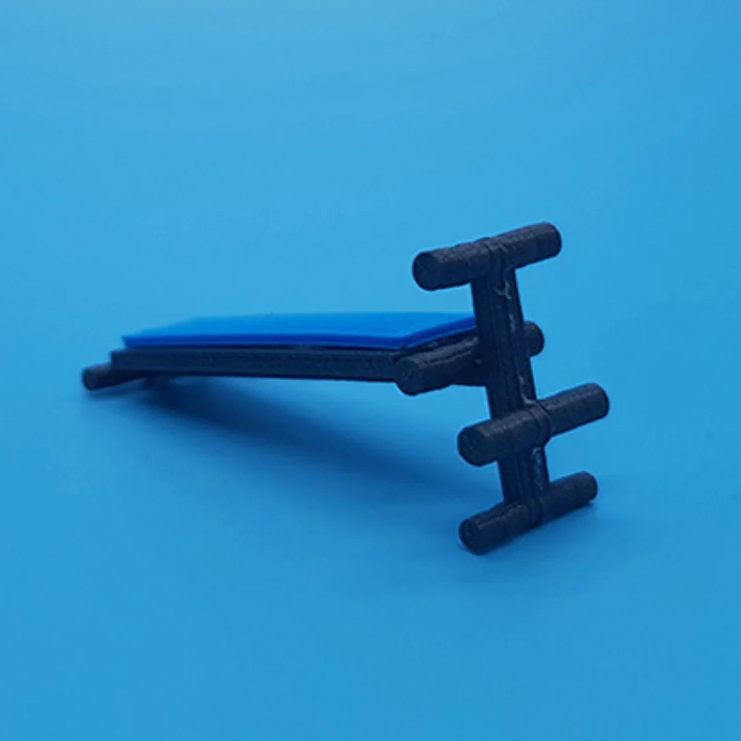 Exercise bench miniature model at 1:50 scale.