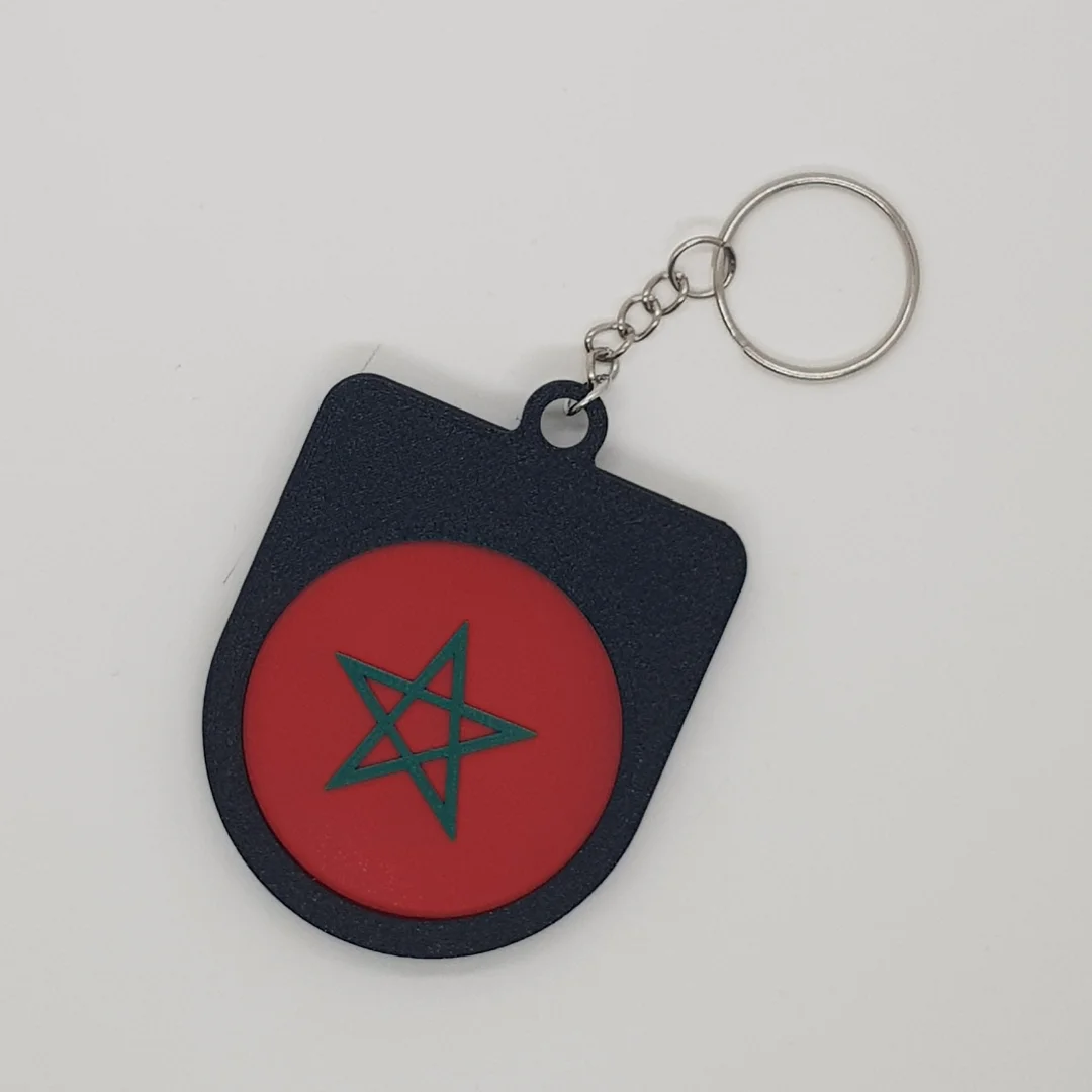 Rear view of the Morocco football keychain showing the national flag.