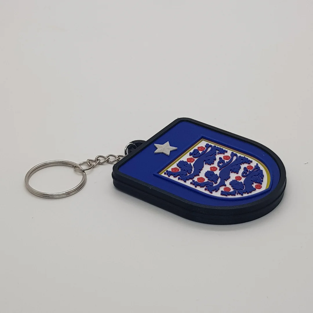 Angled front view of the England football keychain showing its crest and metal key ring.
