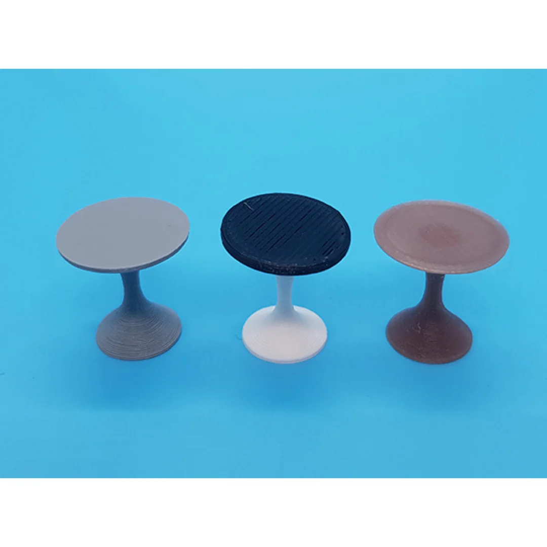 Round Pedestal Dining Table miniature models at 1:50 scale shown together.