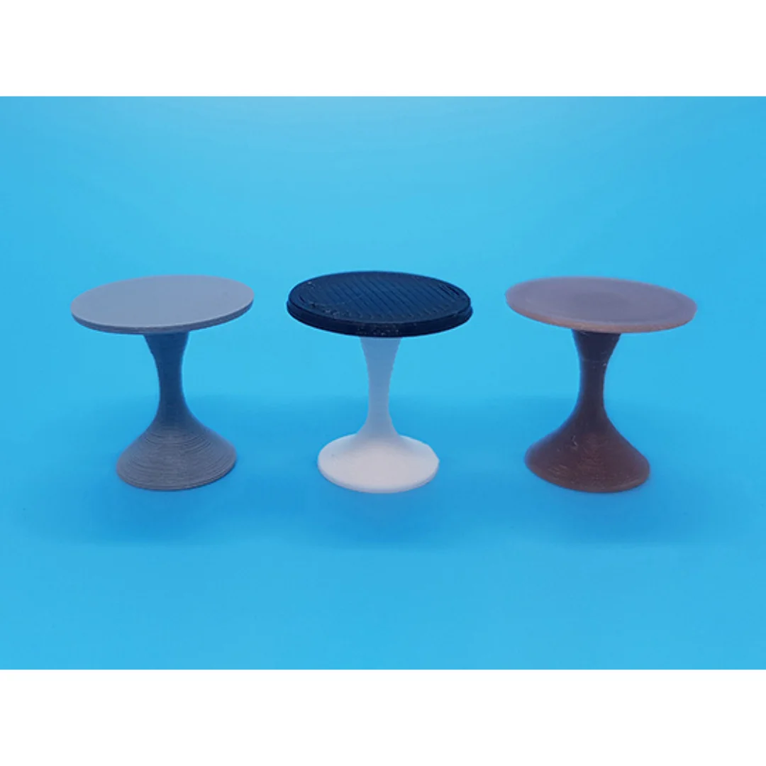 Round Pedestal Dining Table miniature models at 1:50 scale shown together.