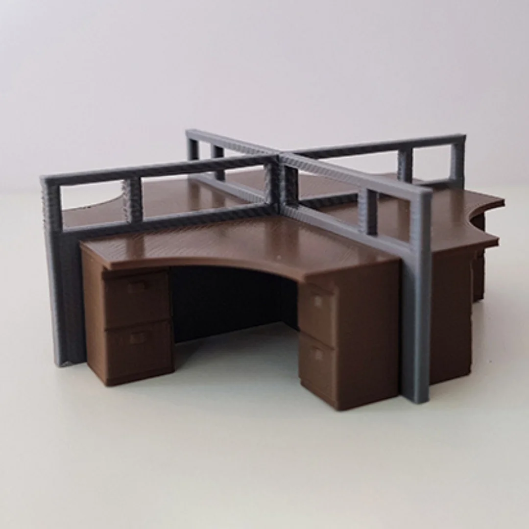 Four-Desk Office Workstation miniature model at 1:50 scale.