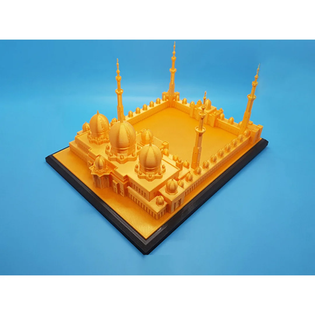 Elevated view of a Sheikh Zayed Grand Mosque model showing its central courtyard.