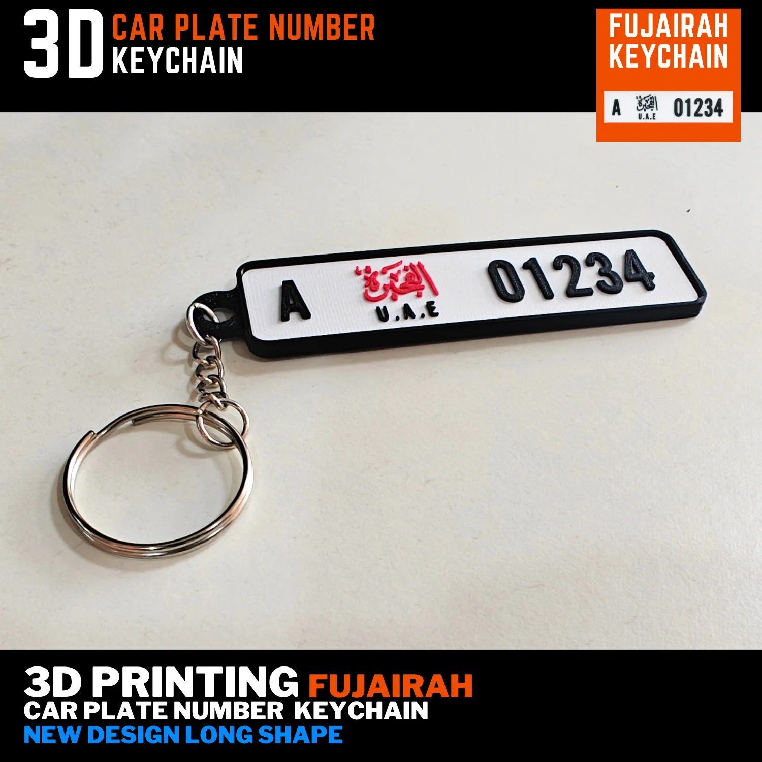 3d key chain Fujairah car plate number red logo new long shape free delivery