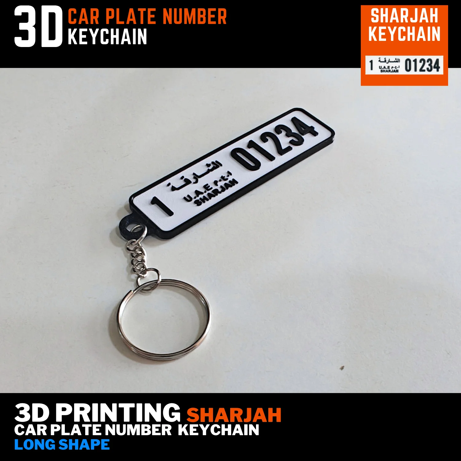 best price 3d print car number keychain car plate Sharjah old long design 3d