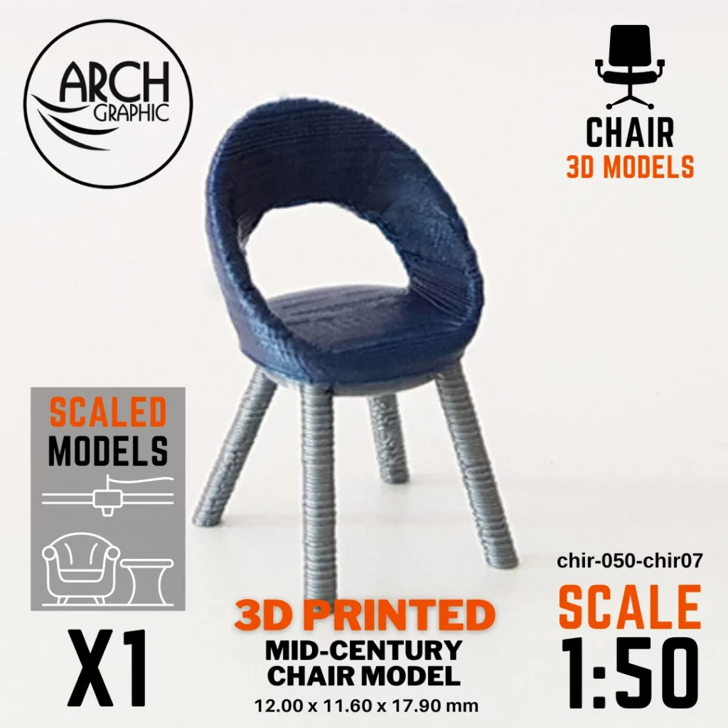 3D printed mid-century chair model scale 1:50