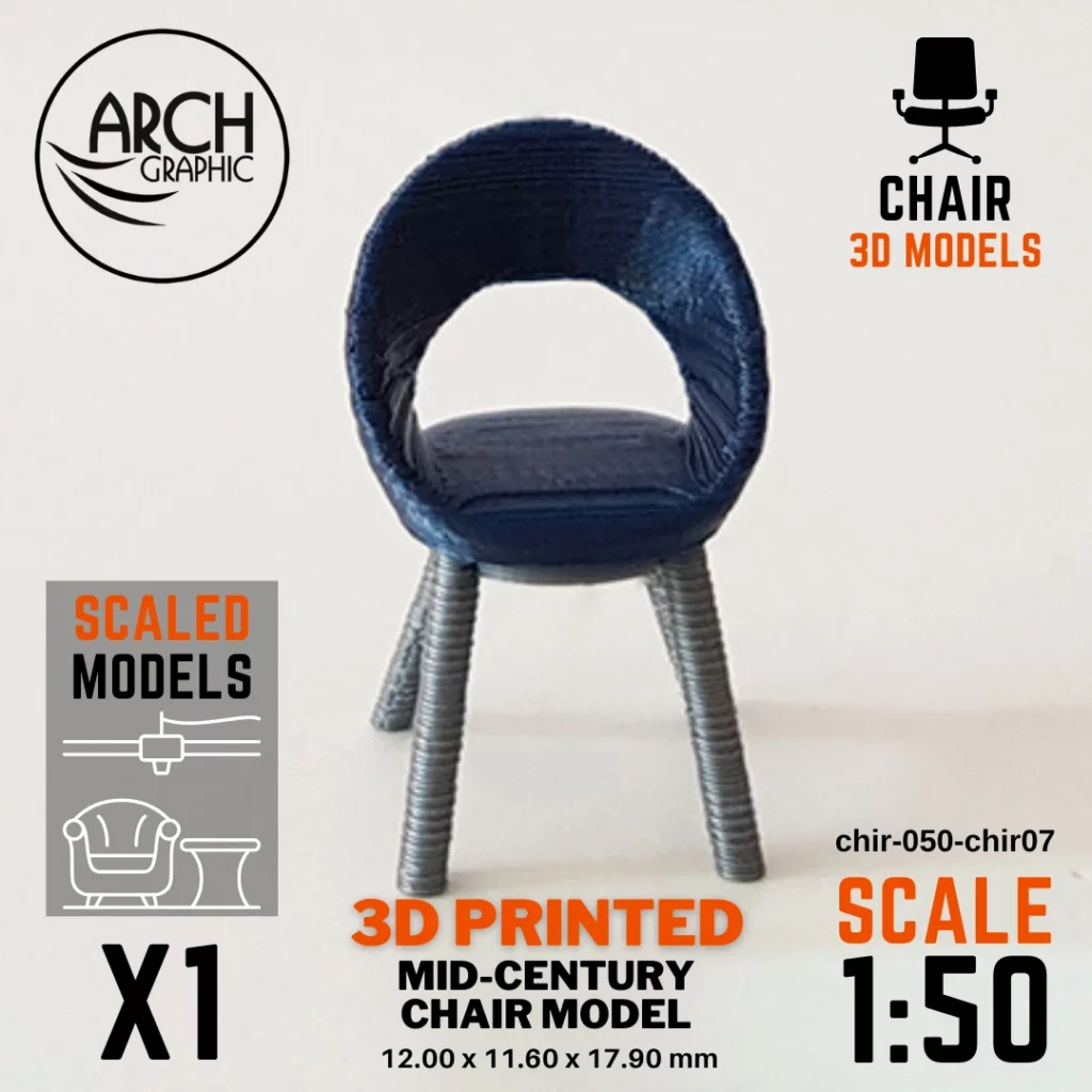 Best Price 3D Printed Mid-Century Chair Model Scale 1:50 in Dubai using best 3D Printers in UAE for Interior Designers