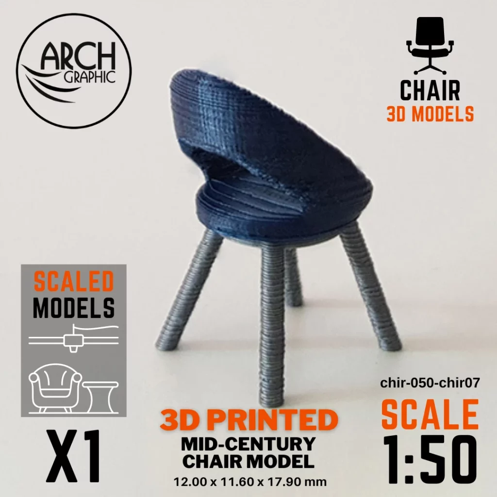 Best 3D Printing Company in UAE Provides Mid-Century Chair Model Scale 1:50 to use for Interior 3D Projects