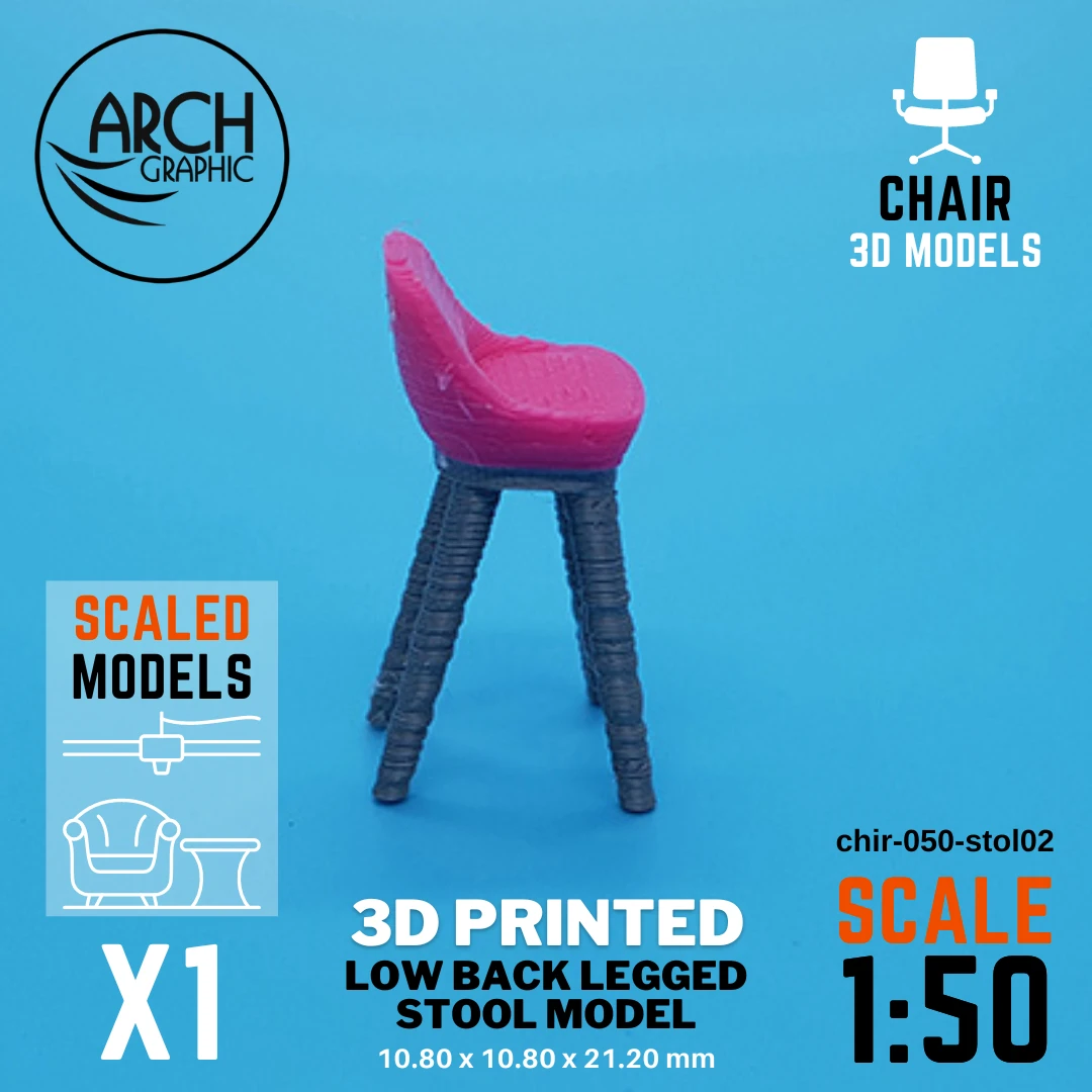 Best Price 3D Printed Low Back Legged Stool Model Scale 1:50 in Dubai using best 3D Printers in UAE for Interior Designers