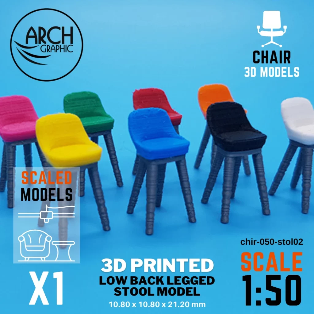 3D printed low back legged stool model scale 1:50