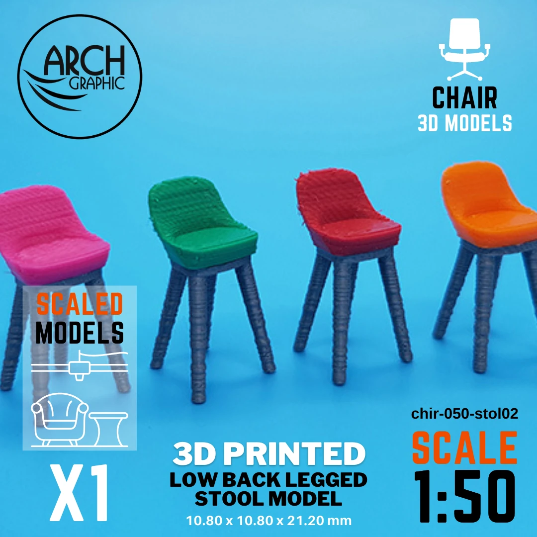 Best 3D Printing Company in UAE Provides Low Back Legged Stool Model Scale 1:50 to use for Interior 3D Projects