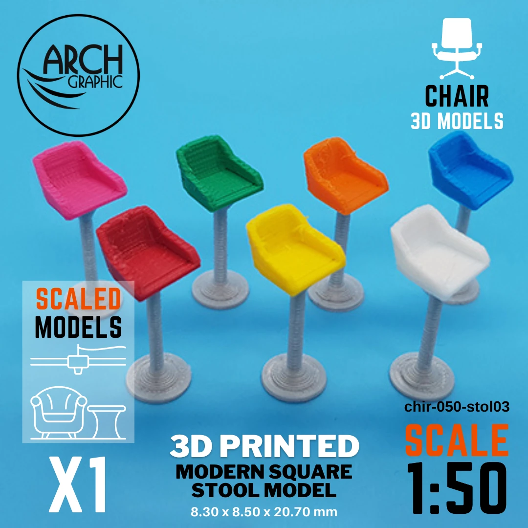 3D printed modern square stool model scale 1:50