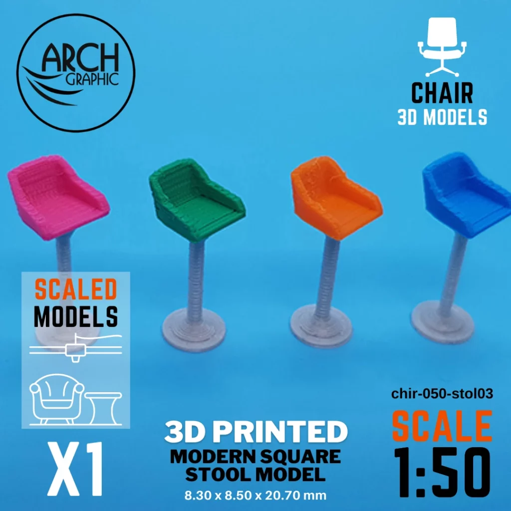 Best 3D Printing Company in UAE Provides Modern Square Stool Model Scale 1:50 to use for Interior 3D Projects