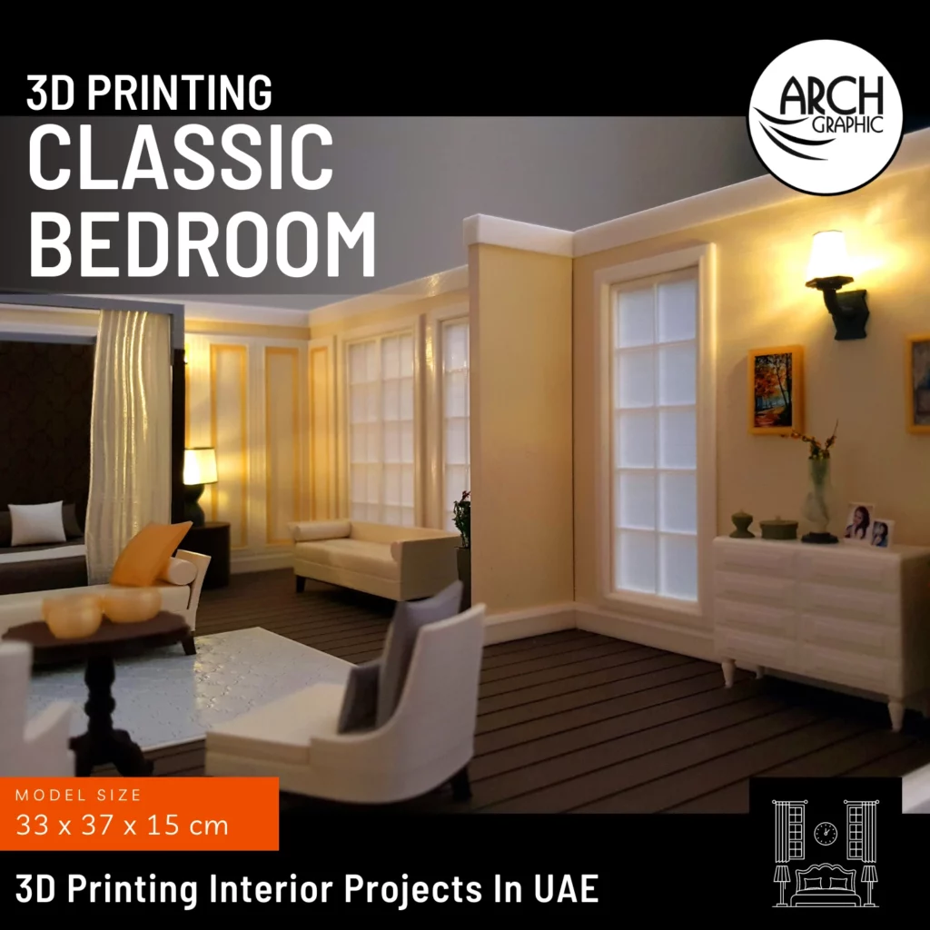 3d printed classic bedroom interior in Abu Dhabi