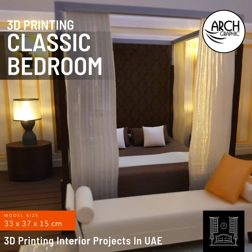 3d printed classic bedroom interior in Dubai