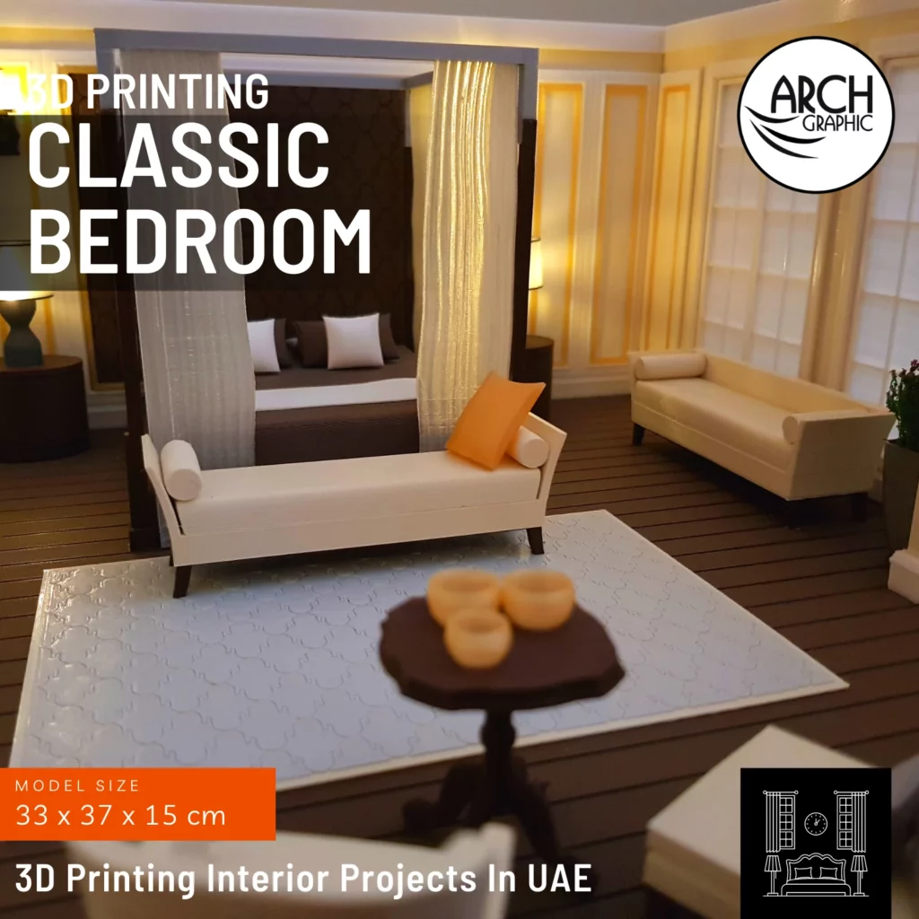3d printed classic bedroom interior in UAE