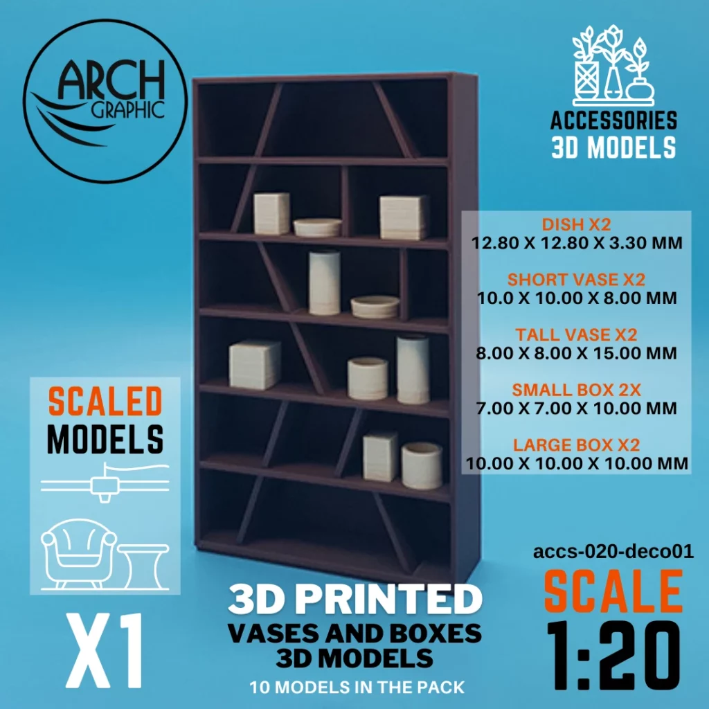 3D printed vases and boxes models scale 1:20