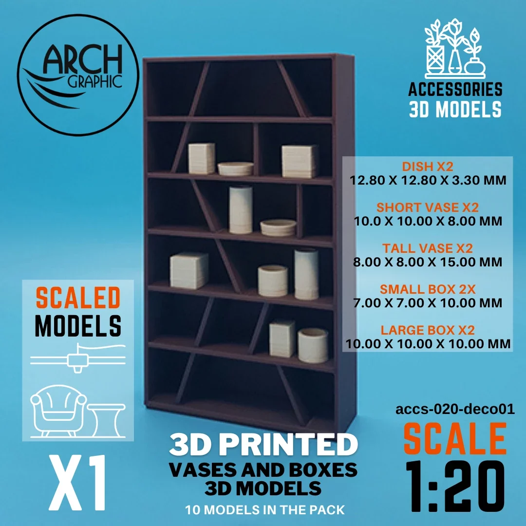 3D printed vases and boxes models scale 1:20