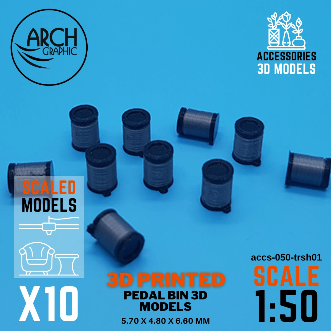 3D printed pedal bin models scale 1:50