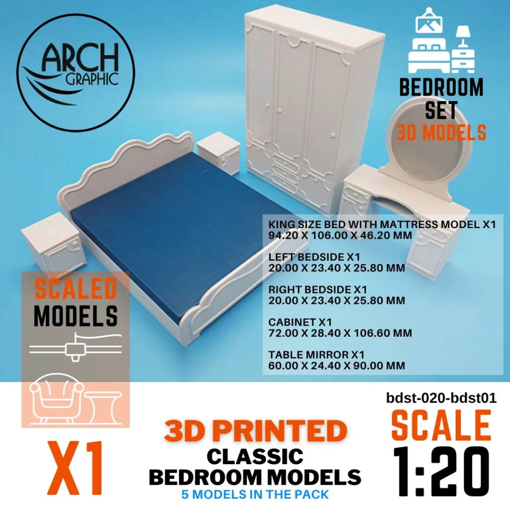 3D printed Classic bedroom models scale 1:20