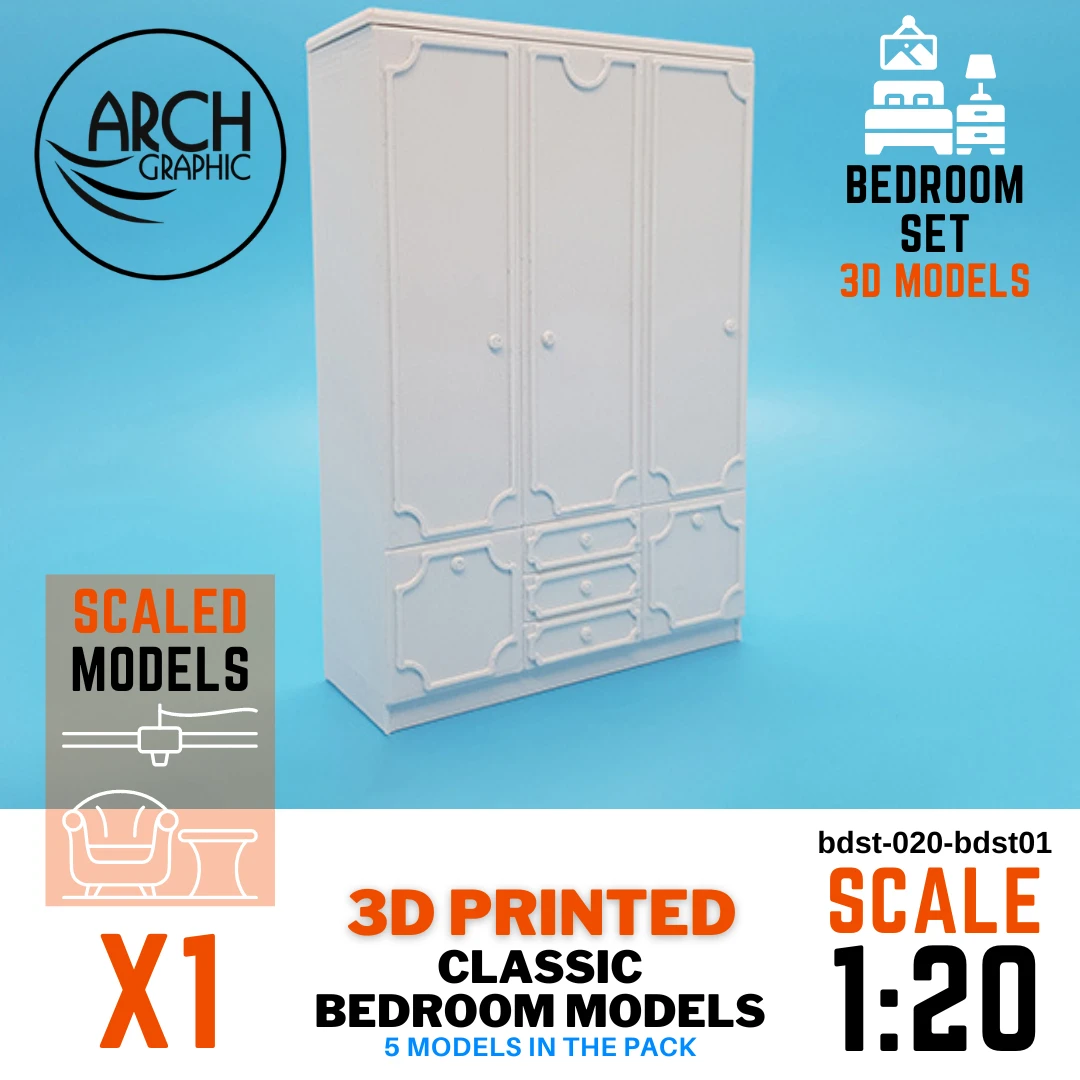 Best Quality 3D Printed Scale Model for Classic Bedroom set scale 1:20.