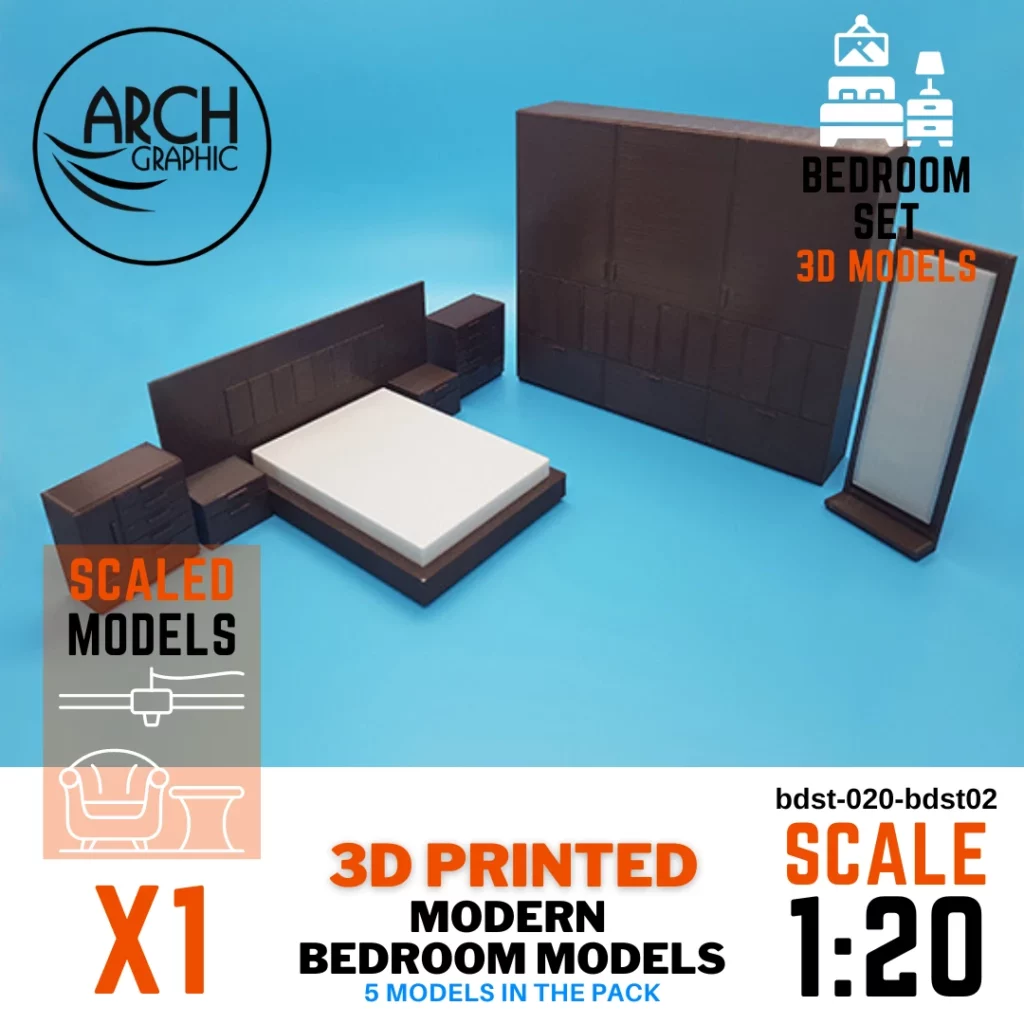 3D printed Modern bedroom models scale 1:20