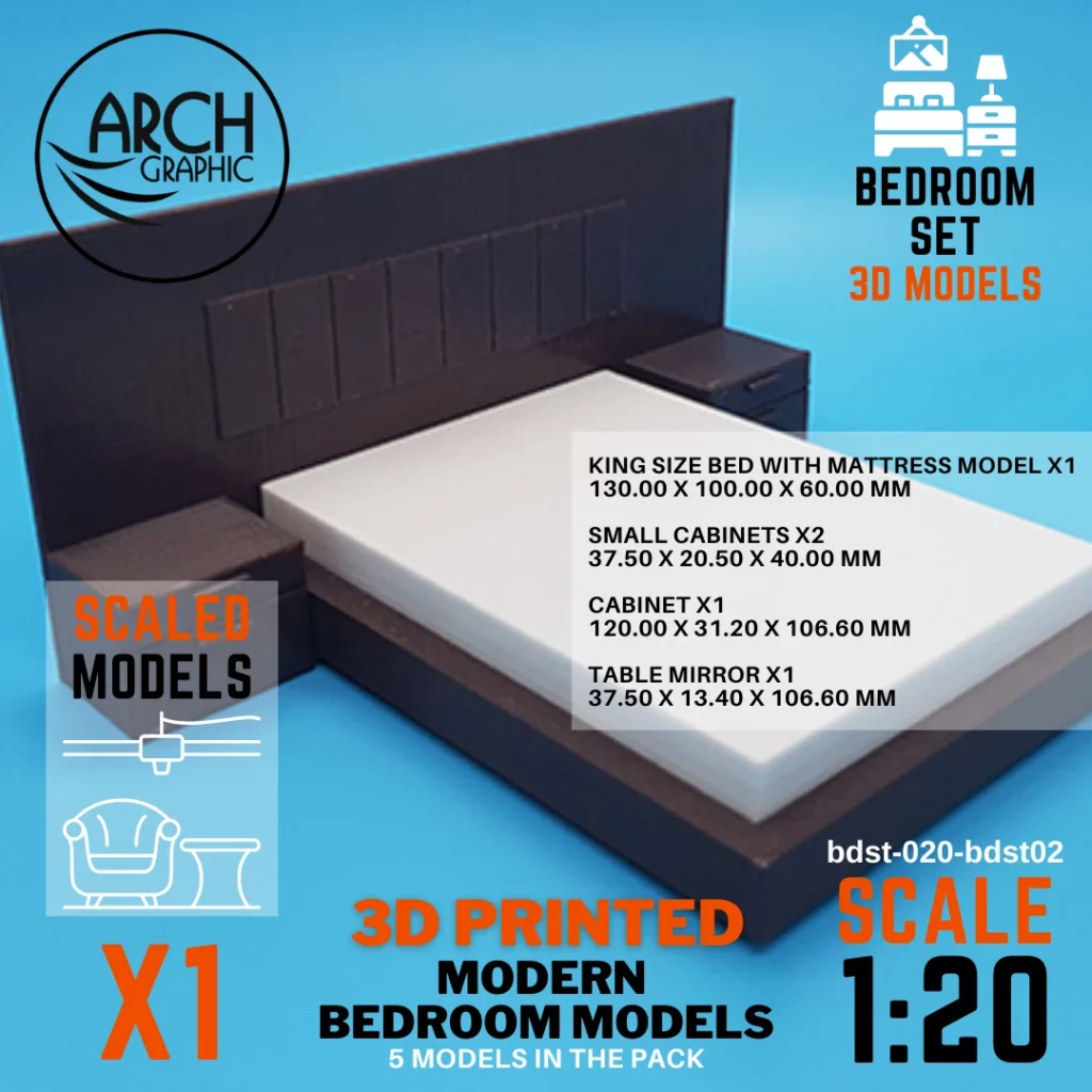 3D Print Modern Bedroom model scale 1:20 by a 3D Printing company in UAE.