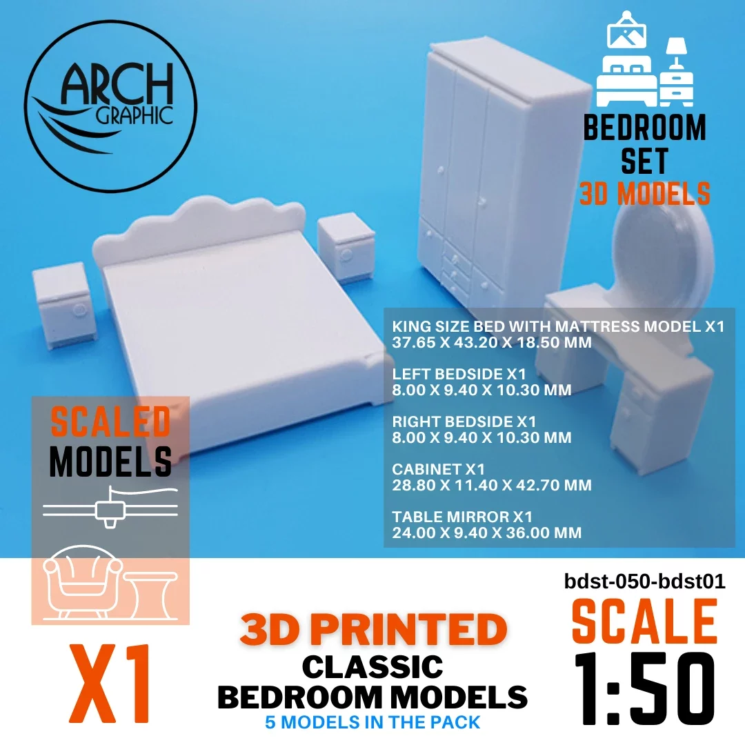 3D printed Classic bedroom models scale 1:50